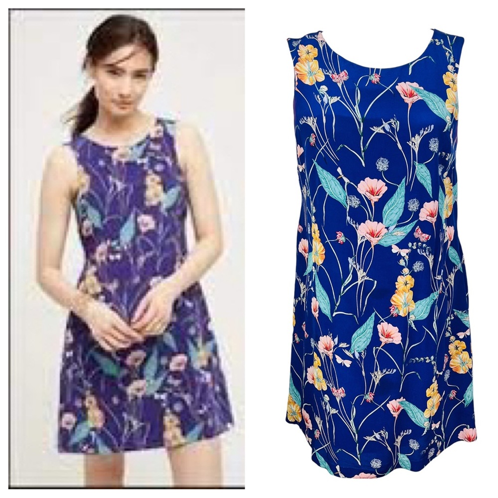 HD In Paris Sleeveless Purple Floral Print Silk Shift Dress